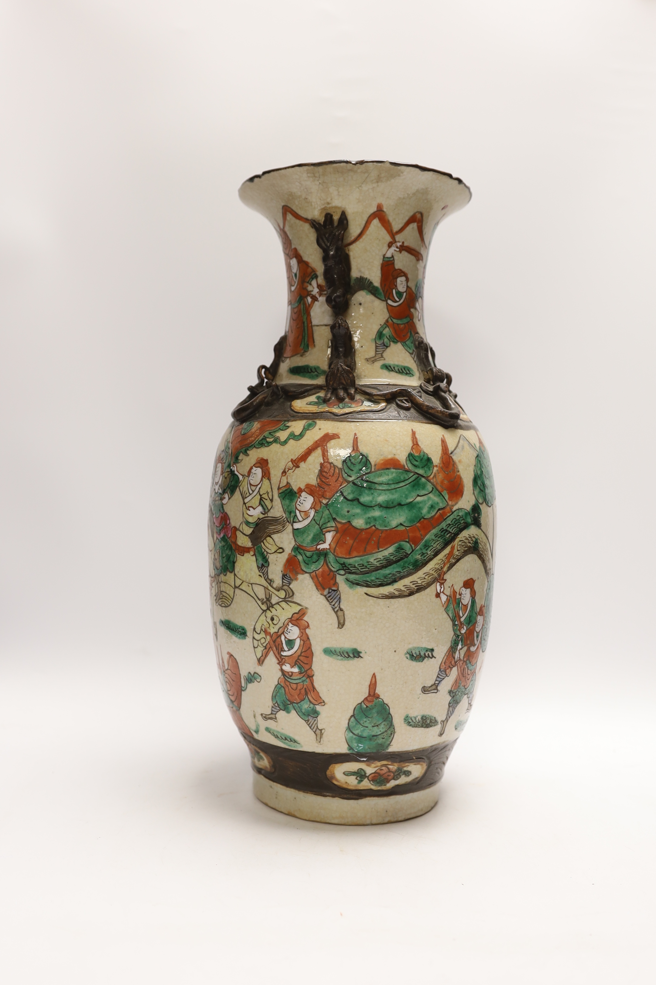 A large Chinese crackle ware famille rose vase, early 20th century, 43cm high